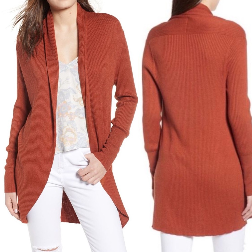 Nordstrom Leith Rust‎ Wool Blend Knit Cardigan Sweater Womens Size Medium Circle